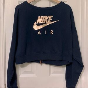 Nike Air Rally Crew Cropped Sweatshirt Navy Blue /Rose Gold Zipper